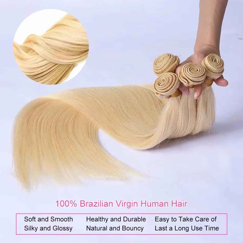 613 Bundles Human Hair Straight Blonde Human Hair Bundles 100% Unprocessed 12A Brazilian Bundle Straight Bundle 16 Inch Hair Extensions