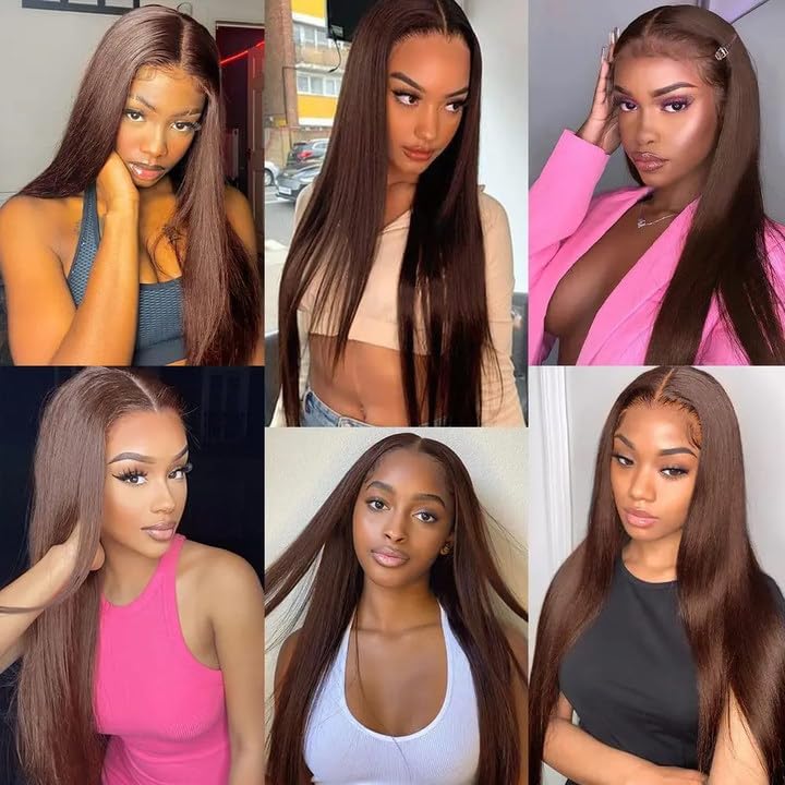 AuokMar 12-34 Inch Chocolate Brown Human Hair Bundles - Straight 3 Pack, 160g