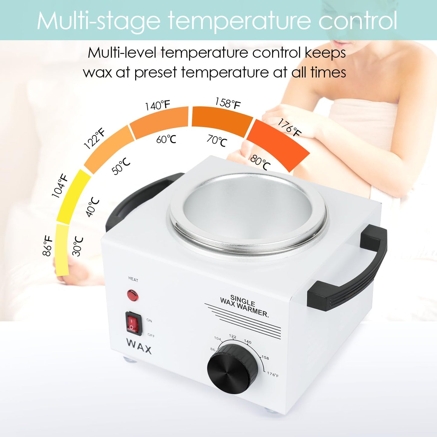 Single Wax Warmer Professional Electric Wax Heater for Hair Removal- Wax Pot with 50pcs Wax Sticks Heat up Quickly & Fahrenheit Dial, Paraffin Facial Skin Body SPA Salon Equipment