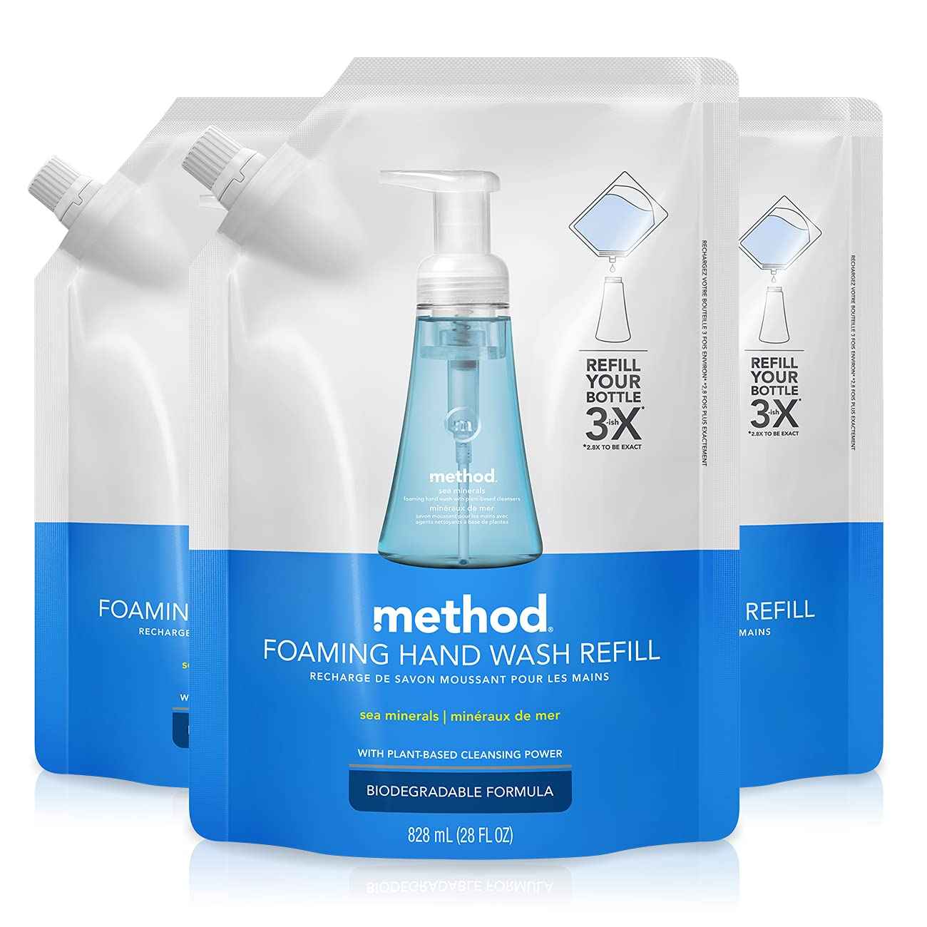 Method Foaming Hand Wash Refill Pouch, Sea Minerals, 28 Fl Oz (Pack of 3)