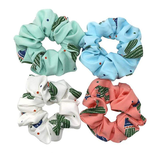 Fodattm 4PCS Elastic Hair Scrunchies Hair Bands Hair Ties Scrunchy Hair Rope Ponytail Holder for Women (Cactus pattern)