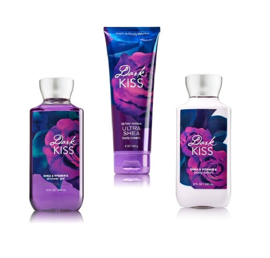 Bath & Body Works ~ Signature Collection ~ “Dark Kiss” ~ Gift Bag ~ Shower Gel, Ultra Shea Body Cream & Body Lotion