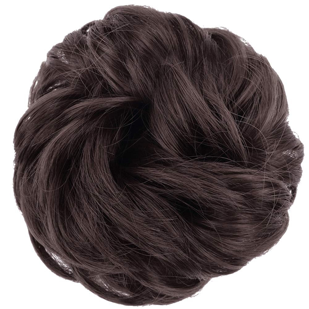 MORICA 1PCS Messy Hair Bun Hair Scrunchies Extension Curly Wavy Messy Synthetic Chignon for Women (6#(Dark Brown)#)