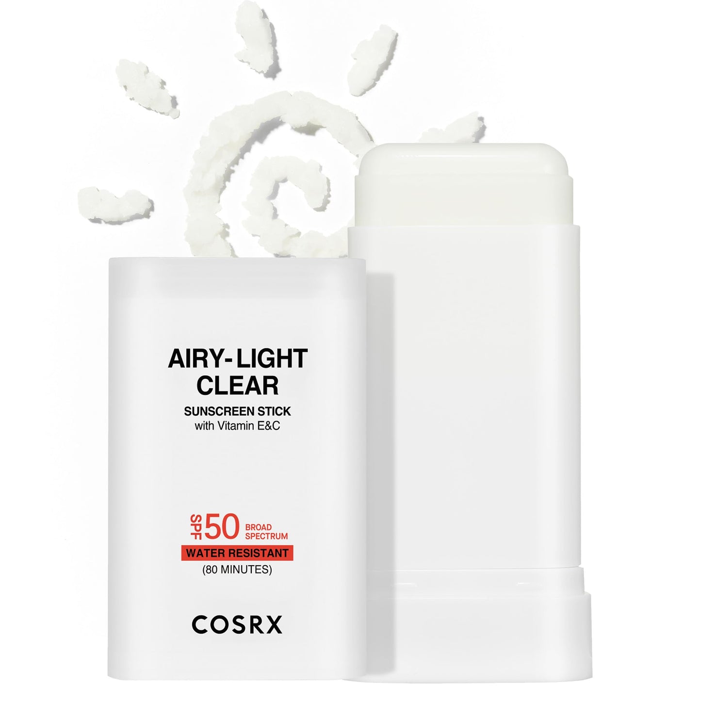 COSRX Airy-Light Clear Sunscreen Stick with Vitamin E & C SPF 50, 0.67 oz, 19g, Lightweight, Travel Essentials, Summer Essentials, Korean Skin Care, Korean Matte Sunscreen for Face, Stocking Stuffers
