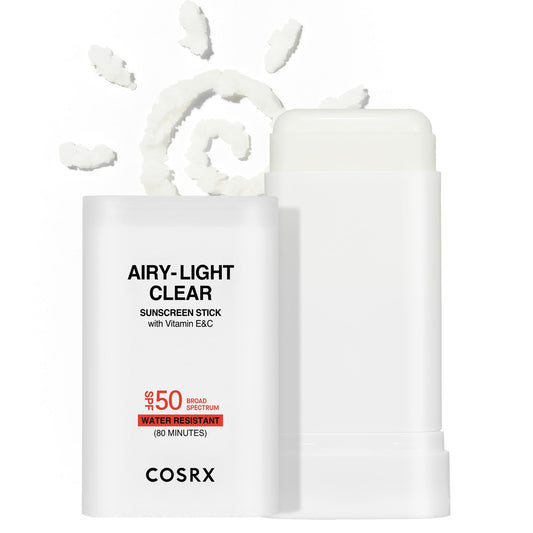 COSRX Airy-Light Clear Sunscreen Stick with Vitamin E & C SPF 50, 0.67 oz, 19g, Lightweight, Travel Essentials, Summer Essentials, Korean Skin Care, Korean Matte Sunscreen for Face, Stocking Stuffers