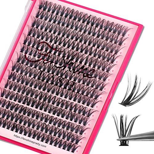 Fenshine Cluster Eyelash Extensions, 280pcs 40D, 0.07 D Curl 13mm Natural False Eyelashes, Soft Individual Lashes DIY Extension