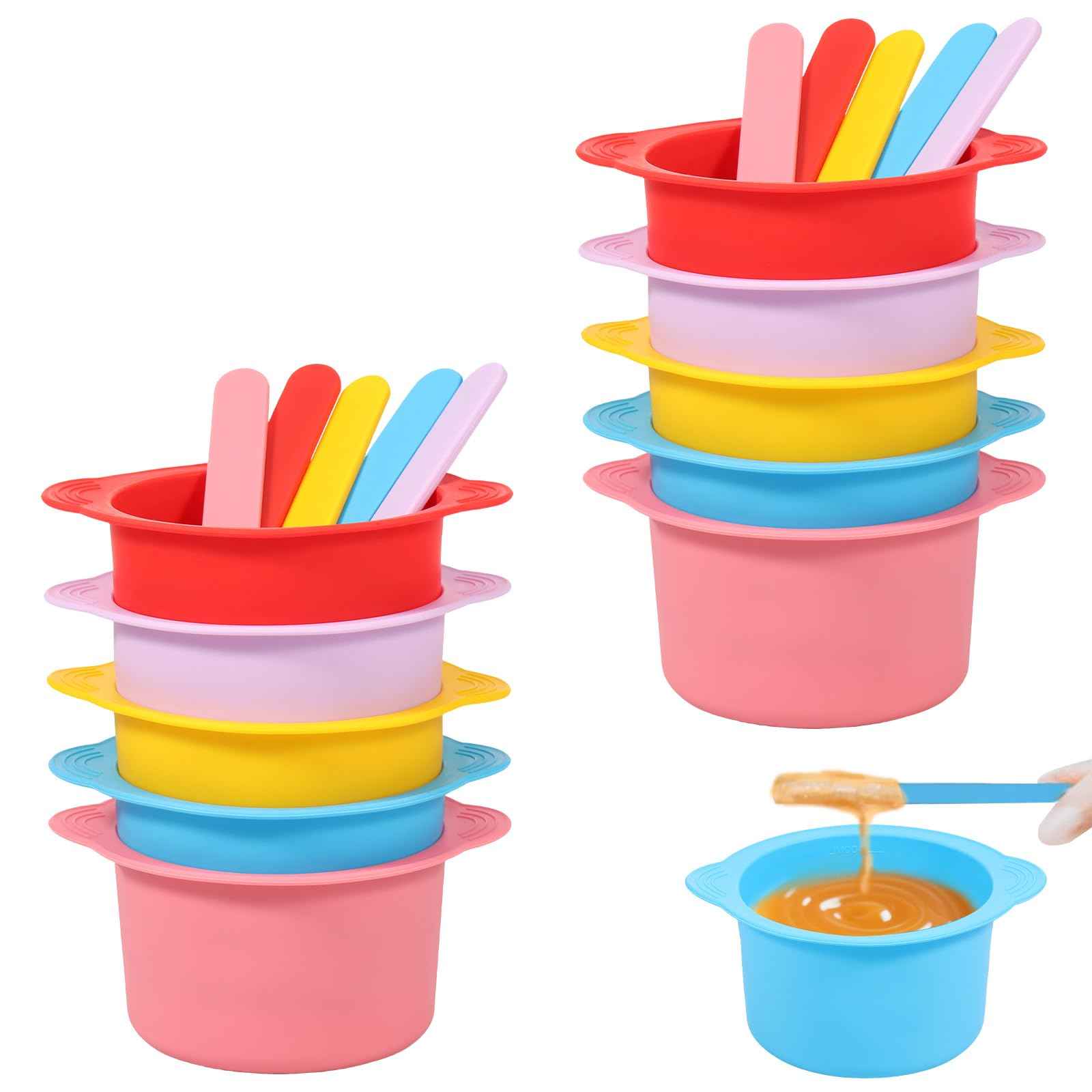 10PCS Silicone Warm Wax Pot Liner with 5 Pcs Stirring Rod Reusable Silicone Wax Warmer Liner Easy to Clean for Home or Beauty Shop