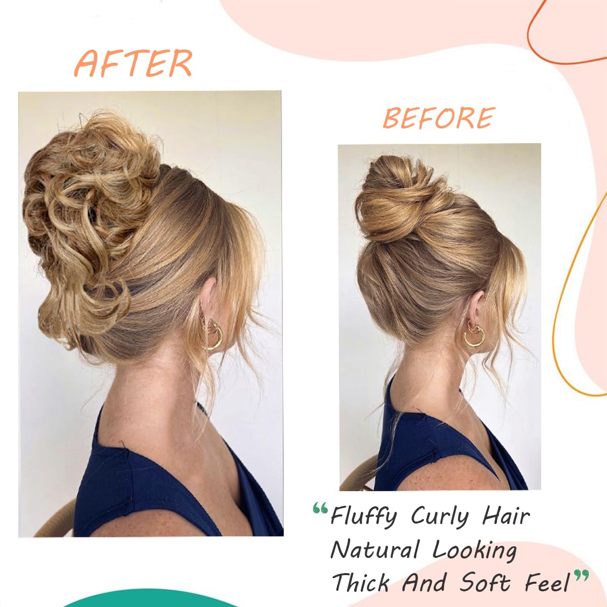 Yekartary Messy Hair Bun Women Updo Ponytail Chignon Synthetic Curly Tousled Hairpieces with Wavy Tendrils Elastic Scrunchies Extensions Bleach Blonde