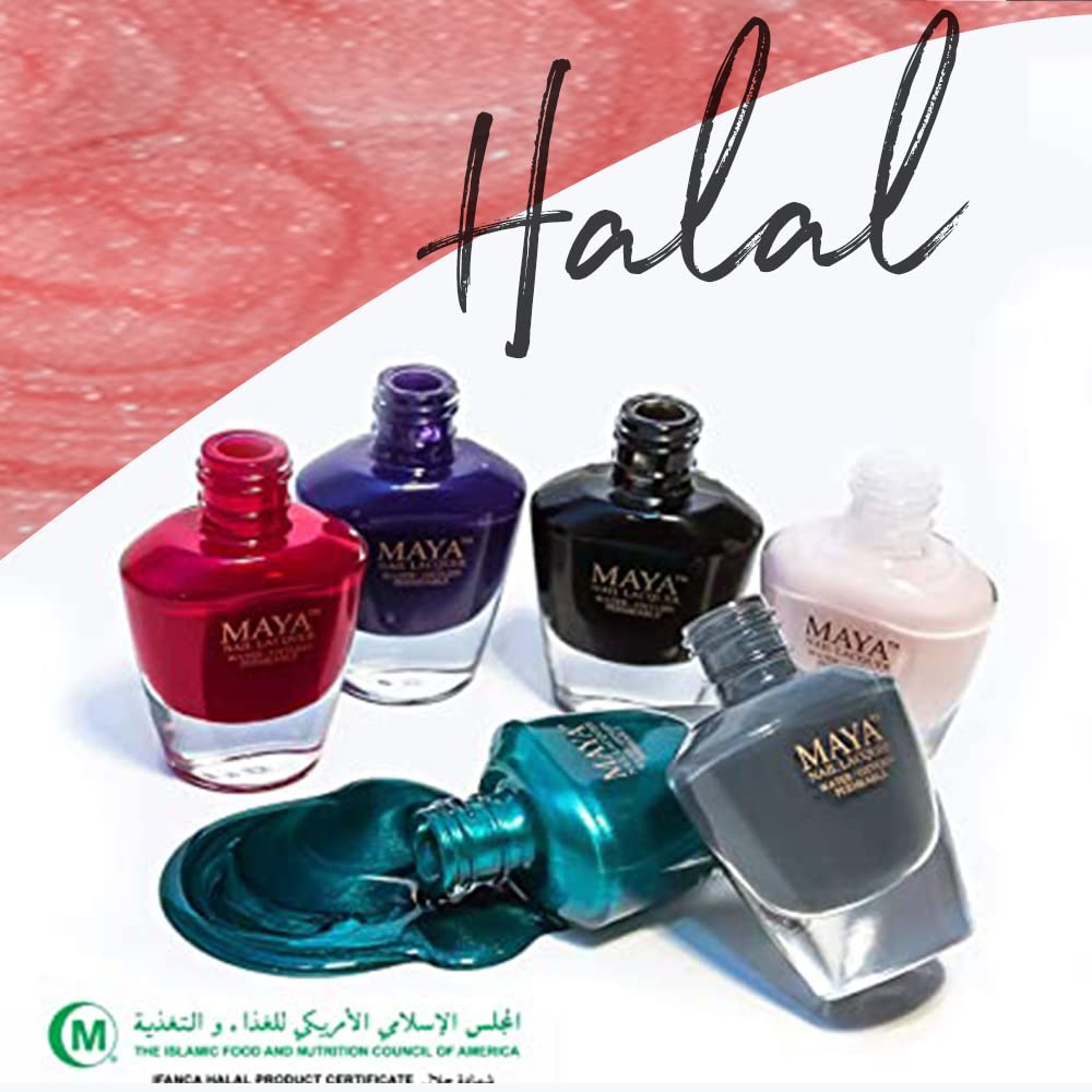 MAYA Cosmetics Halal Breathable Quick Dry Nail Polish, Vegan and Cruelty Free, Oxygen & Water Permeable Nail Lacquer, Non Toxic Gentle On Nails, Petallic Tea Pink