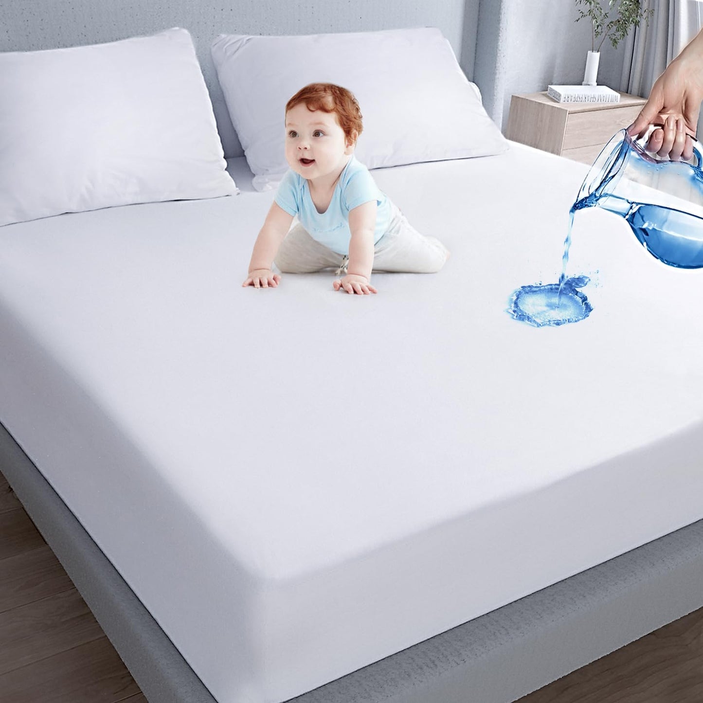 Waterproof Mattress Protector Queen Size,Mattress Cover Protector, Smooth Top Mattress Protector for Kids, Breathable Skin Friendly and Noiseless Fitted Sheet Queen Size,Polyester