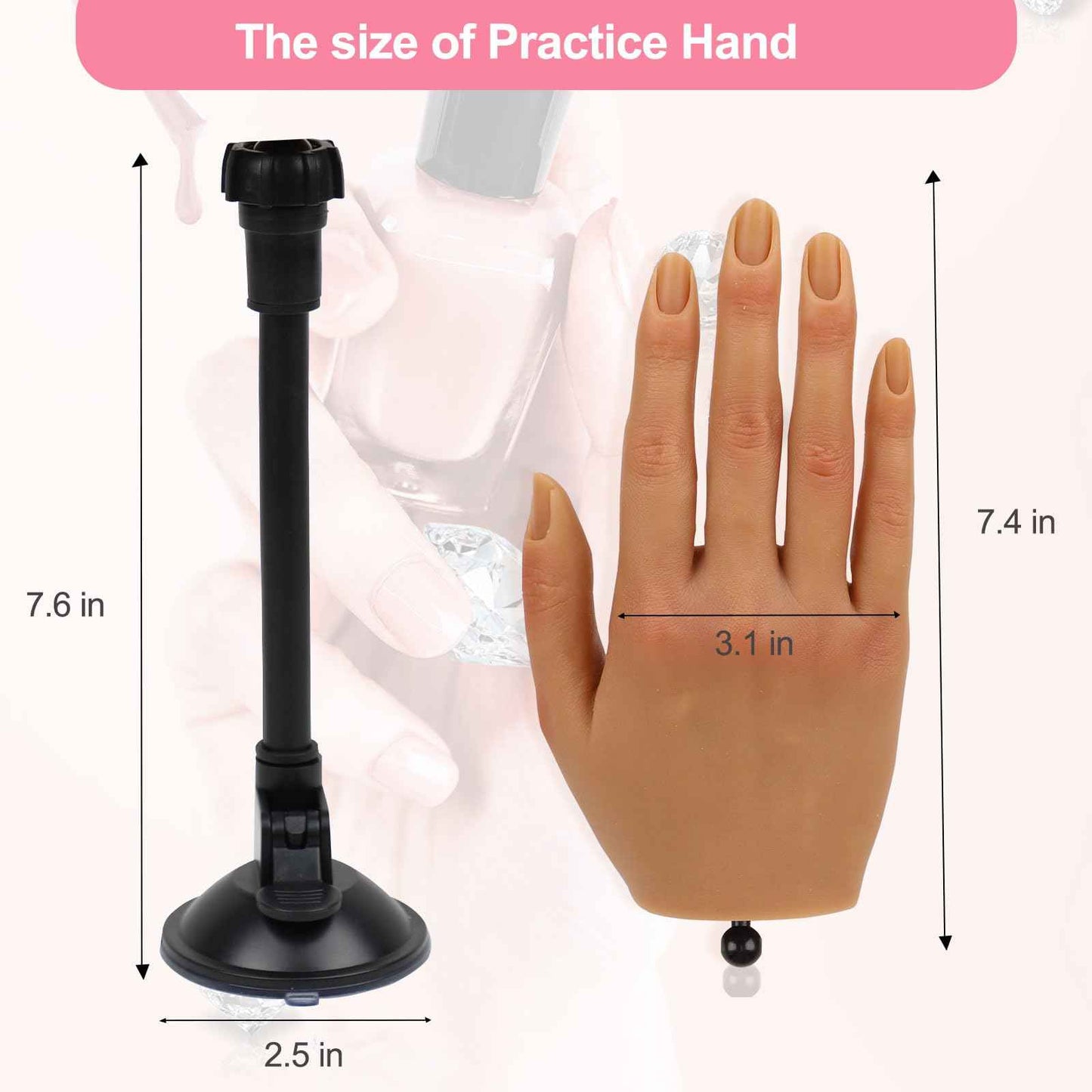 Nail Practice Hand for Acrylic Nails with 516 Pcs Nails, Silicone Fake Hands to Practice Fake Nails Mannequin Hand for Nails Practice and Nail Art Single Right Hand Brown
