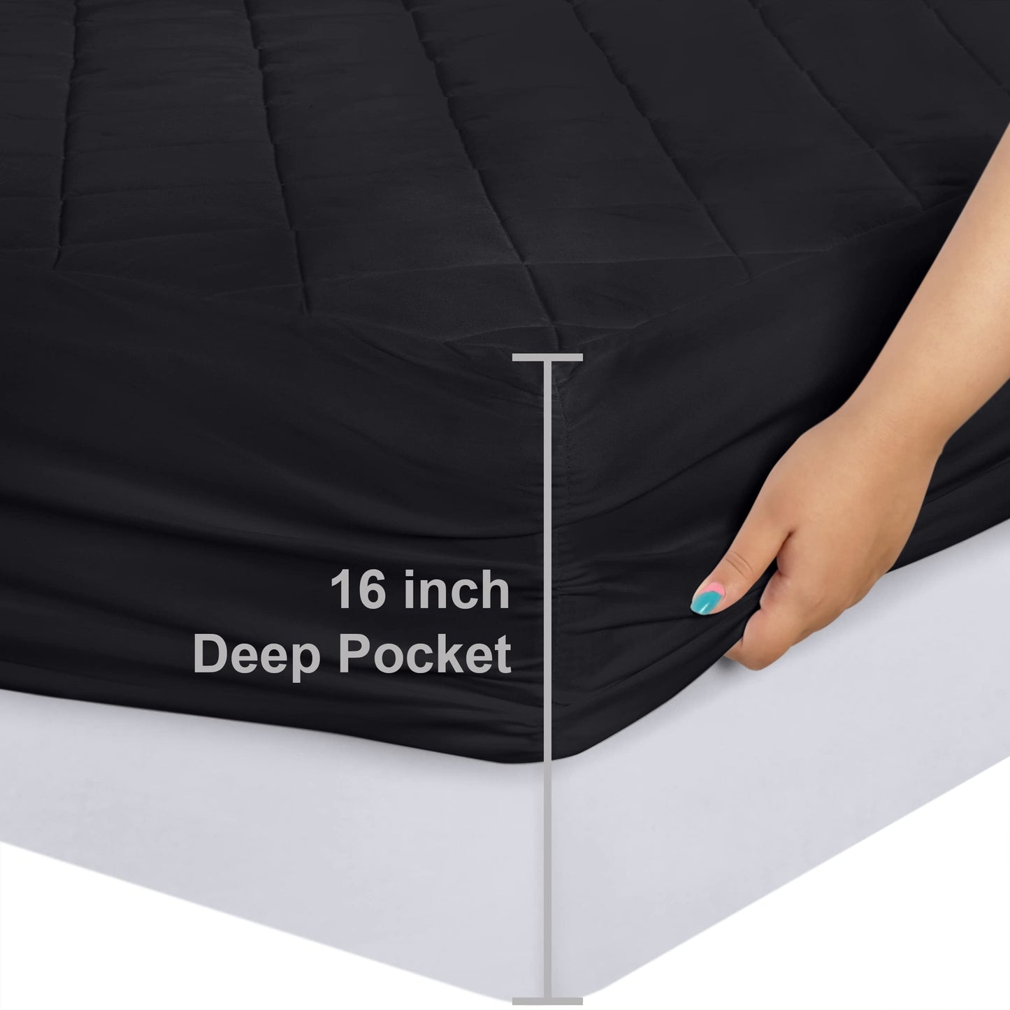 Utopia Bedding Quilted Fitted Mattress Pad (Twin, Black) - Elastic Fitted Mattress Protector - Mattress Cover Stretches up to 16 Inches Deep - Machine Washable Mattress Topper