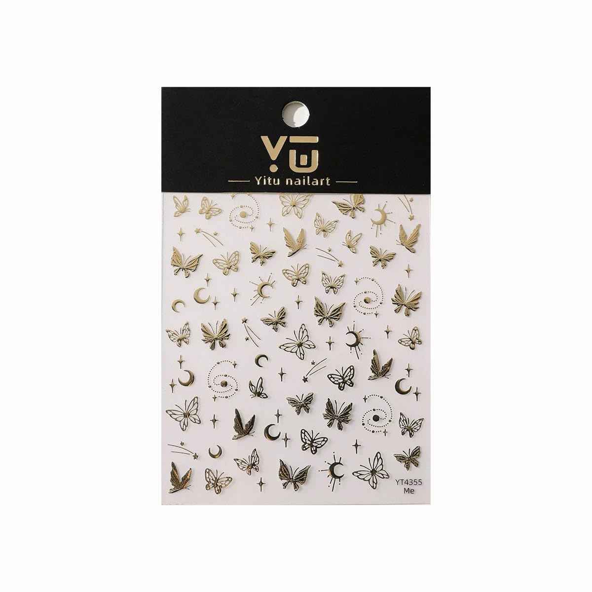 5D Embossed Gold Nail Stickers Butterfly Nail Art Stickers Spring Nail Decals Golden Self-Adhesive Star Moon Nail Decals for Women Girls Acrylic Nails Manicure DIY Nail Supplies
