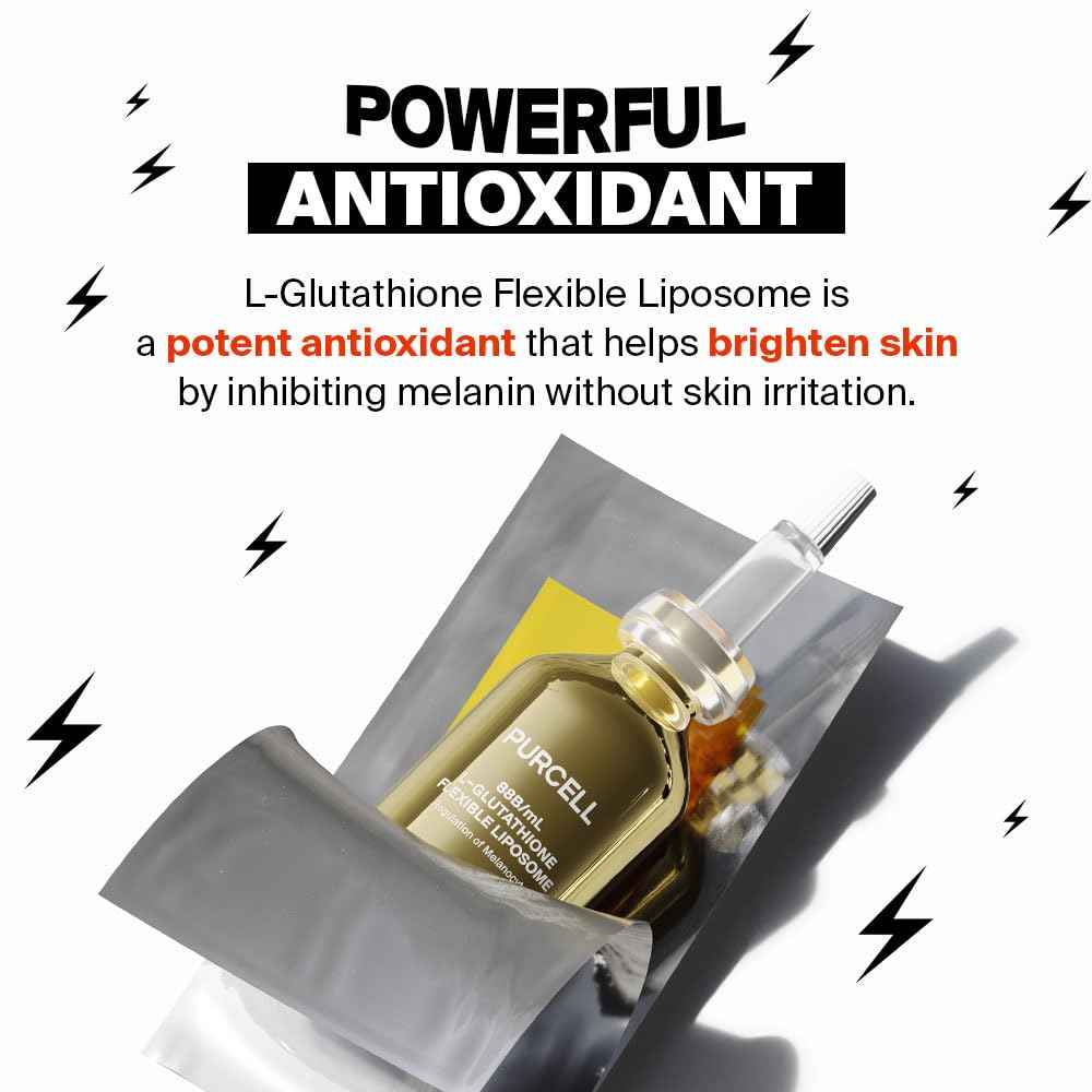 PURCELL 5% L-Glutathione (88B/mL) Flexible Liposome Face Serum - High Concentration with Vitamin B3, Vitamin E, Tranexamic Acid for Hydrating & Brightening (1.85 fl oz / 55ml)
