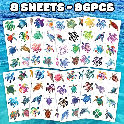 96 Pre-Cut Sea Turtle Temporary Tattoos for Kids