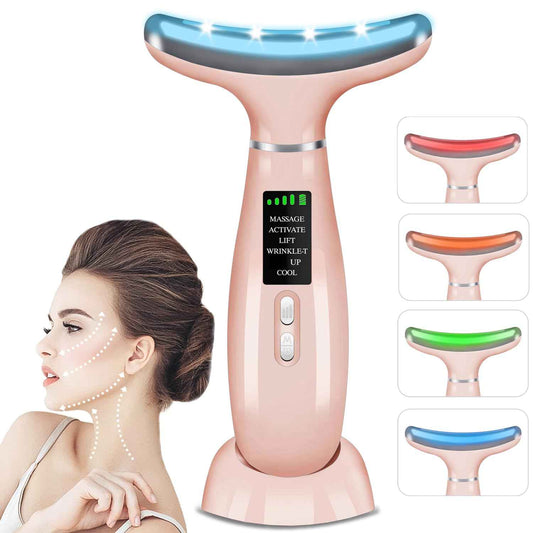 youngfocus Face-Neck-Massager, Vibration, Cooling and Thermal Functions for Multifunctional Skin Care, Anti-Aging Face Massager Improve, Firm, Tightening and Smooth (Pink)