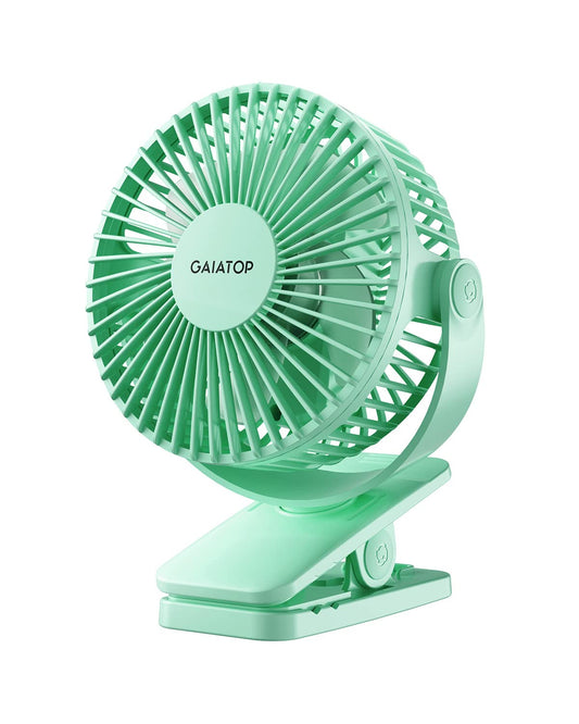 Gaiatop Portable Clip on Fan Battery Operated, Small Powerful USB Desk Fan, 3 Speed Quiet Rechargeable Mini Table Fan, 360° Rotate Personal Cooling Fan for Home Office Stroller Camping Green