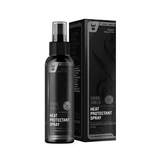 Beard & Hair Heat Protectant Spray - Viking Shield Beard Spray for Men, Protects Hair from Heat Damage of Straightener and Styling - Argan Oil Thermal Protector Spray - Protect Up To 450º F - 4 Fl Oz