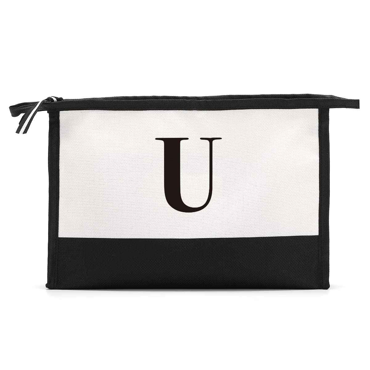 HODREU Monogrammed Cosmetic Bag, Women's Travel Makeup Bag, Personalized Initials, Black, 11" x 7" x 2.1"