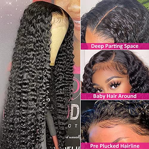 FIRIEYA Deep Wave Lace Front Wigs Human Hair 180% Density 18 Inch