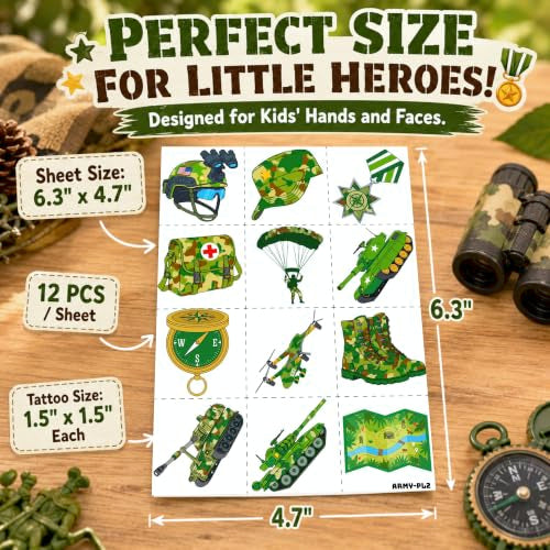 96 PCS Military Camo Temporary Tattoos for Kids
