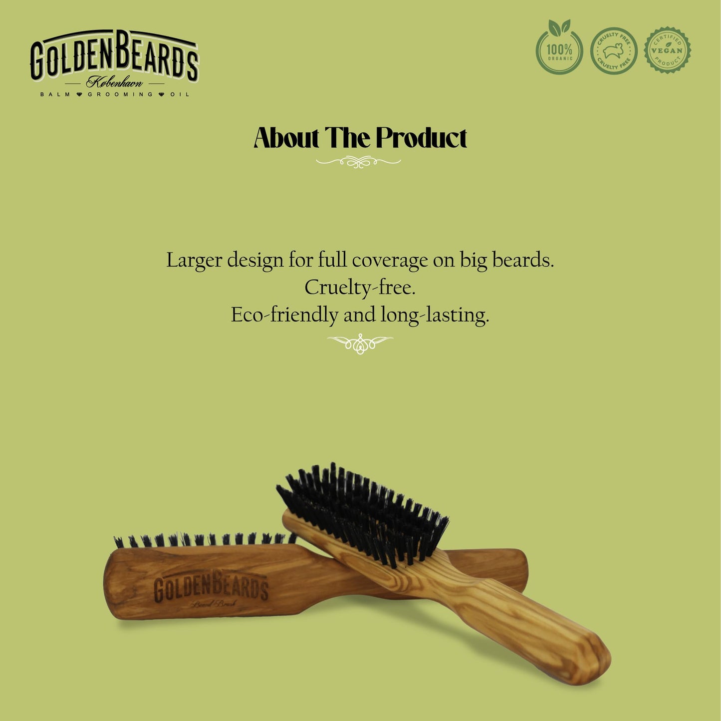 Golden Beards Big Beard Brush – Pear Wood Handle & Natural Boar Bristles – Large Beard Grooming Brush for Thick, Long Beards – Handmade, Vegan & Cruelty-Free