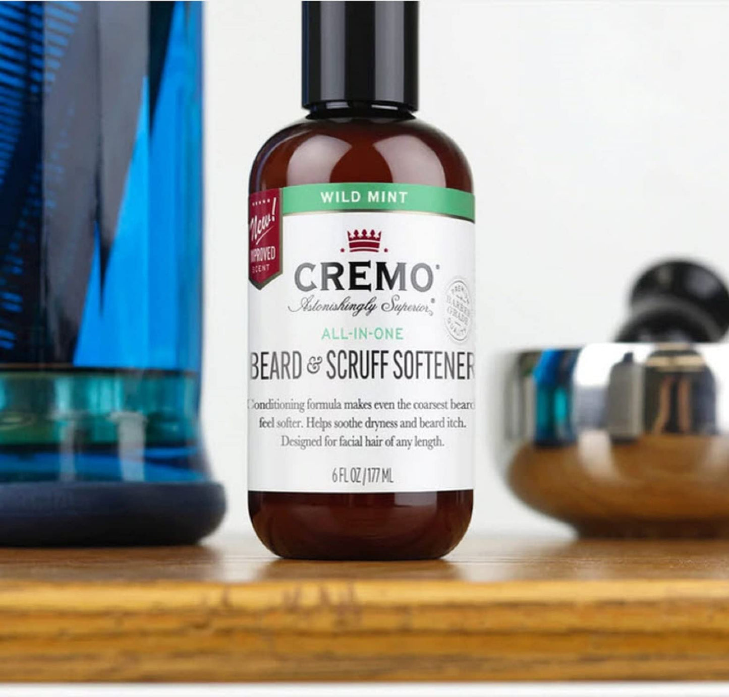 Cremo Wild Mint Beard & Scruff Softener, Softens and Conditions Coarse Facial Hair of All Lengths in Just 30 Seconds, 6 Fl Oz