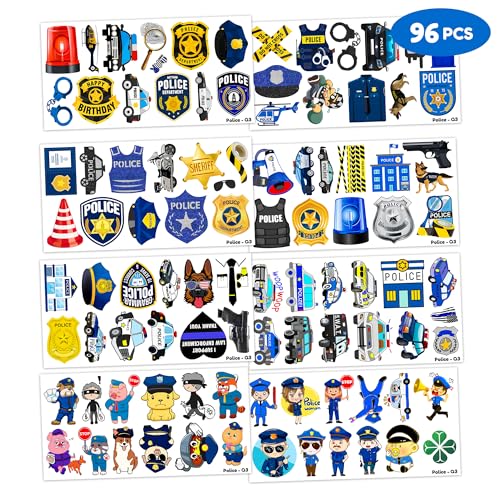 96 Pc Police Officer Temporary Tattoos for Kids