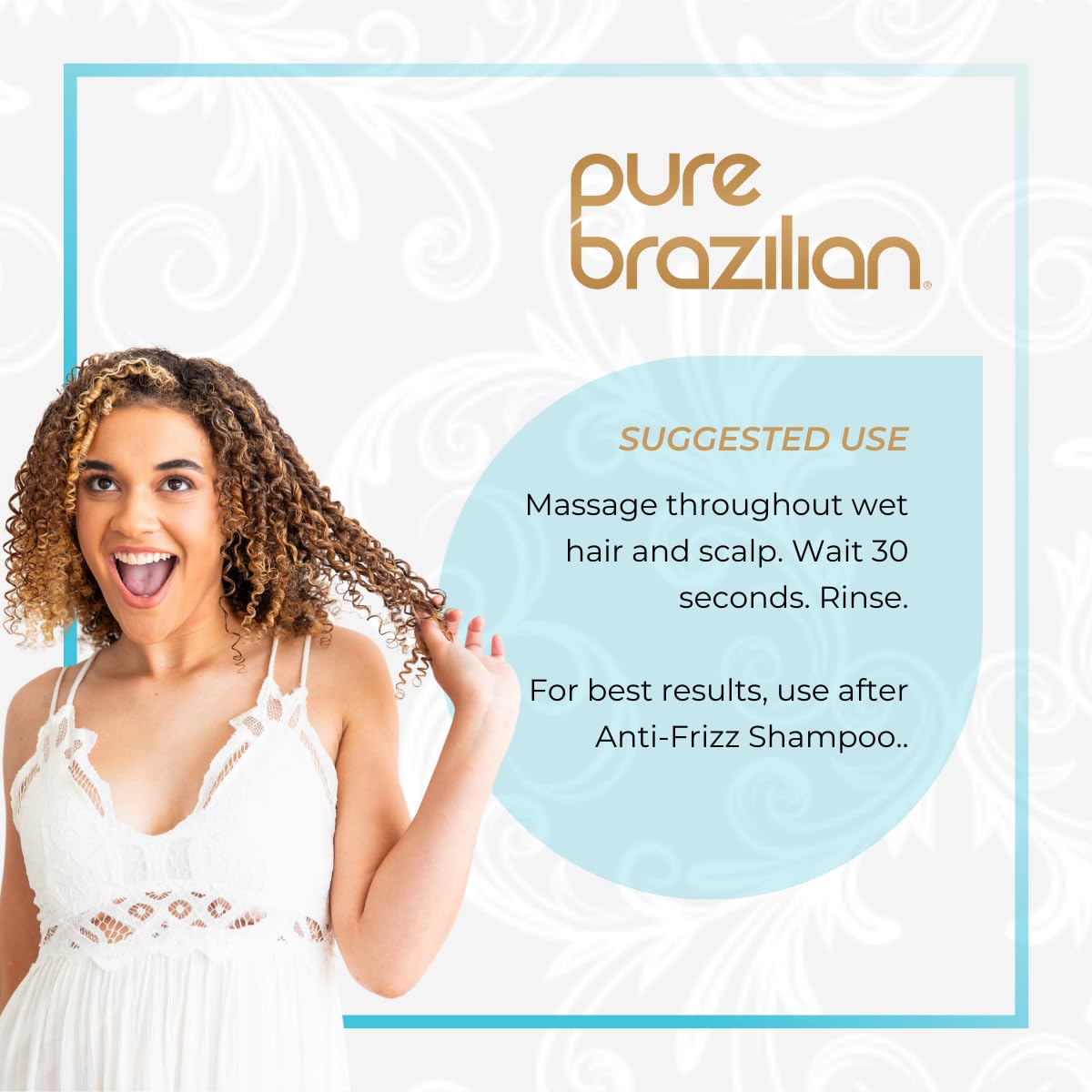 PURE BRAZILIAN Anti-Frizz Daily Conditioner with Keratin and Acai, Smoothing and Strengthening Complex for Shinier Hair without Frizz, 13.5 Oz