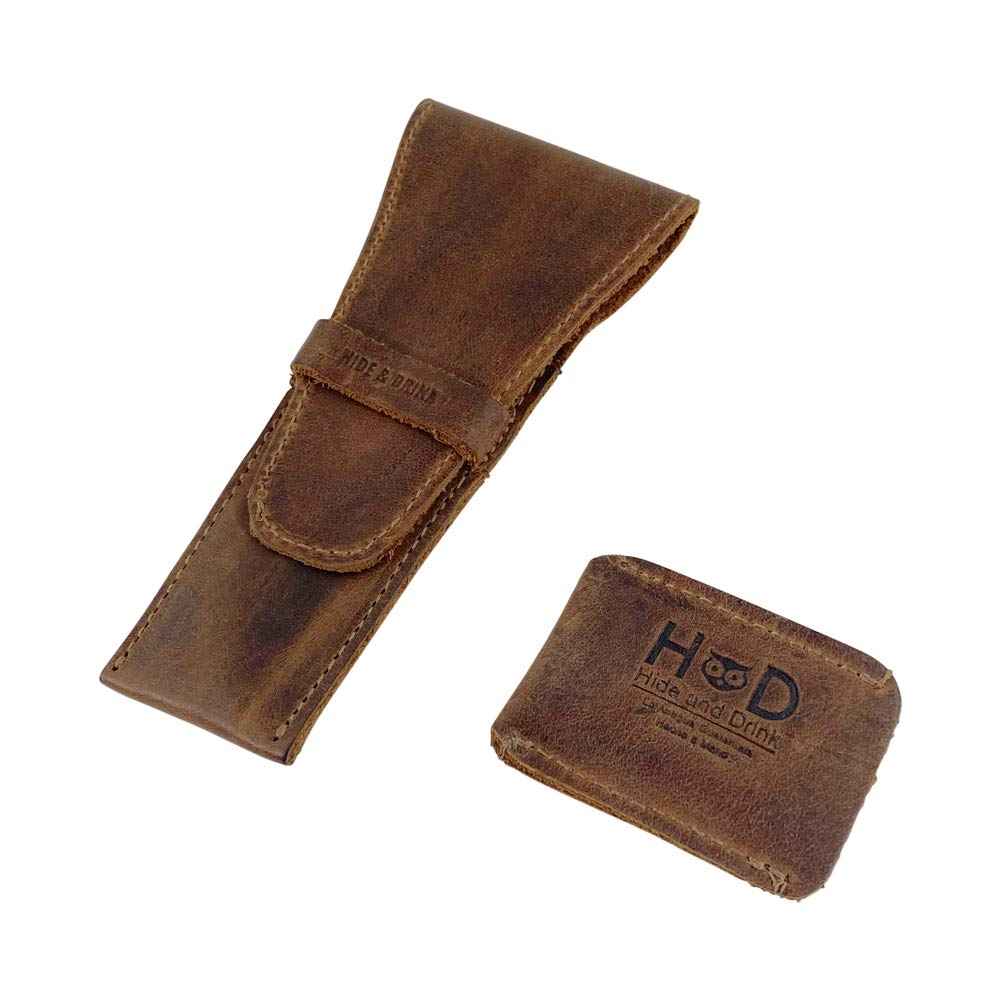 Hide & Drink, Leather Safety Razor Case & Razor Head Protective Sheath - Personal Care Essentials - Handmade