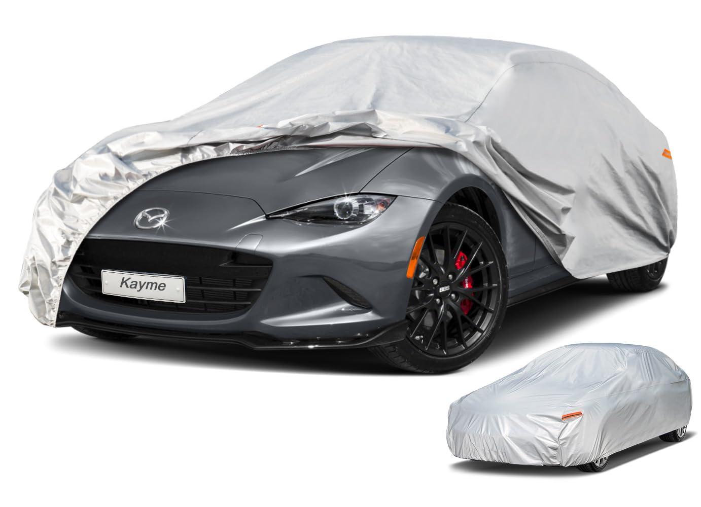 Kayme 6 Layers Car Cover Waterproof All Weather for Automobiles, Universal Fit for Sedan Coupe Sports Car (up to 165 inch), Fit Mazda Miata MX5, Toyota mr2 Spyder, Honda S2000, etc.