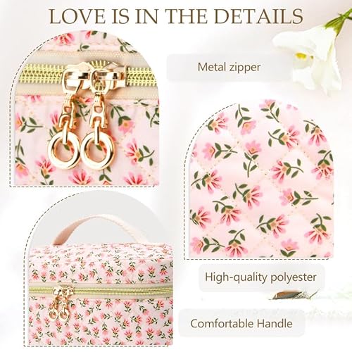 3 PCS Travel Makeup Bag Set, A?Z Initials Cotton Quilted Cosmetic Bag for Women & Preppy, Personalized Toiletry Bag Travel Accessories Makeup Brushes Organizer, Valentine¡¯s Day & Birthday Gift for Her