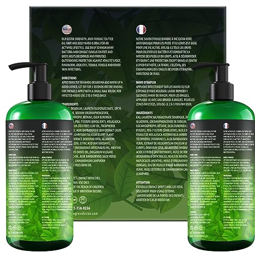 Viking Revolution Tea Tree Oil Body Wash Soap for Men - Helps Athlete's Foot, Toenail, Jock Itch, Eczema, Ringworm & Body Odors - Extra Strength Men's Body Wash (2 Pack)