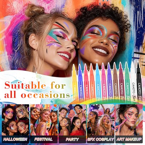 12 Color Waterproof Face Body Paint Markers - Matte Temporary Tattoo Pen