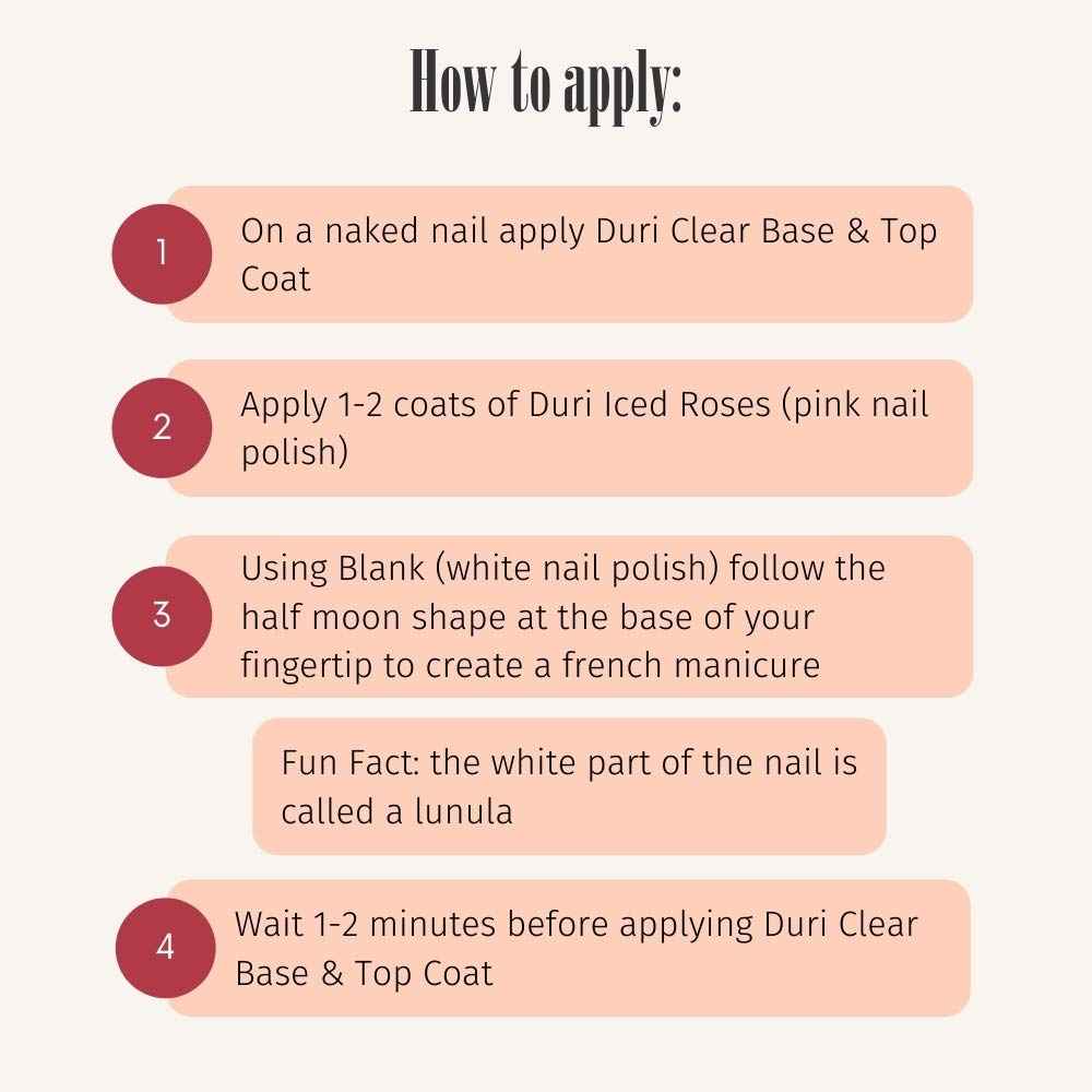 duri Nail Polish, GBD-105 Basic Beauty, French Manicure Classic 3 Piece Set, Tip, Base and Top Coat, Semi Sheer 309 Iced Roses, Quick Drying, Long Lasting, Easy at Home Application Cosmetics