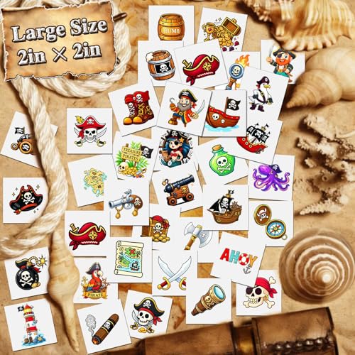 Pirate Temporary Tattoos for Kids, 100 Pack 2x2"