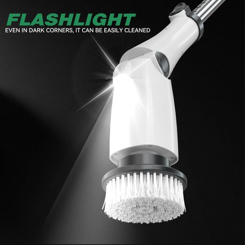 Electric Spin Scrubber Cleaning Brush, Full-Body IPX7 Waterproof Cordless Cleaning Brush with Adjustable Extension Handle, 3-Speed Shower Scrubber with 7 Replaceable Brush for Bathroom, Kitchen, Floor