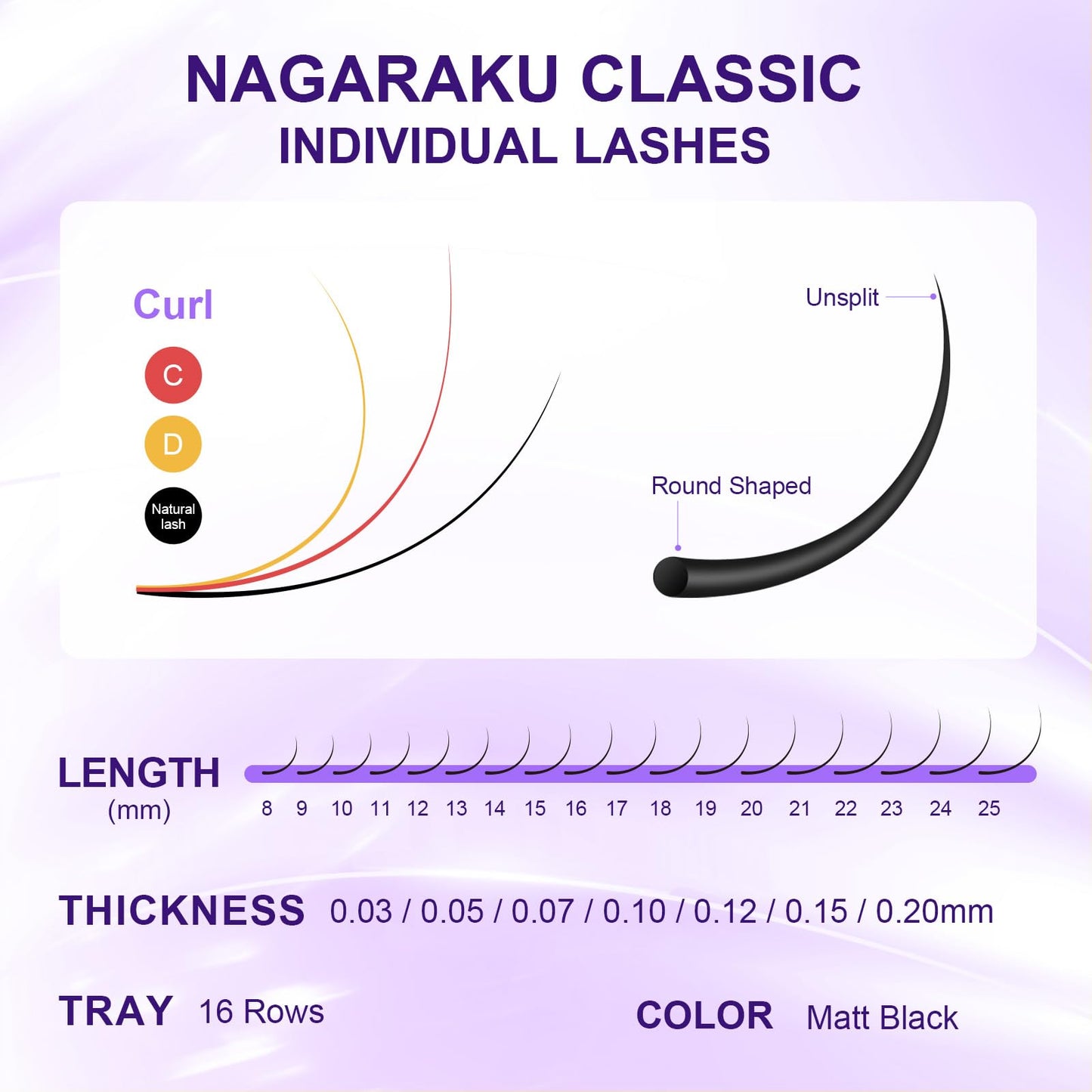 NAGARAKU 5 Trays Eyelash Extensions Individual Lashes 0.05mm D curl 11/12/13/14/15mm in 1 pack Classic Soft Natural Professional Faux Mink 16 rows