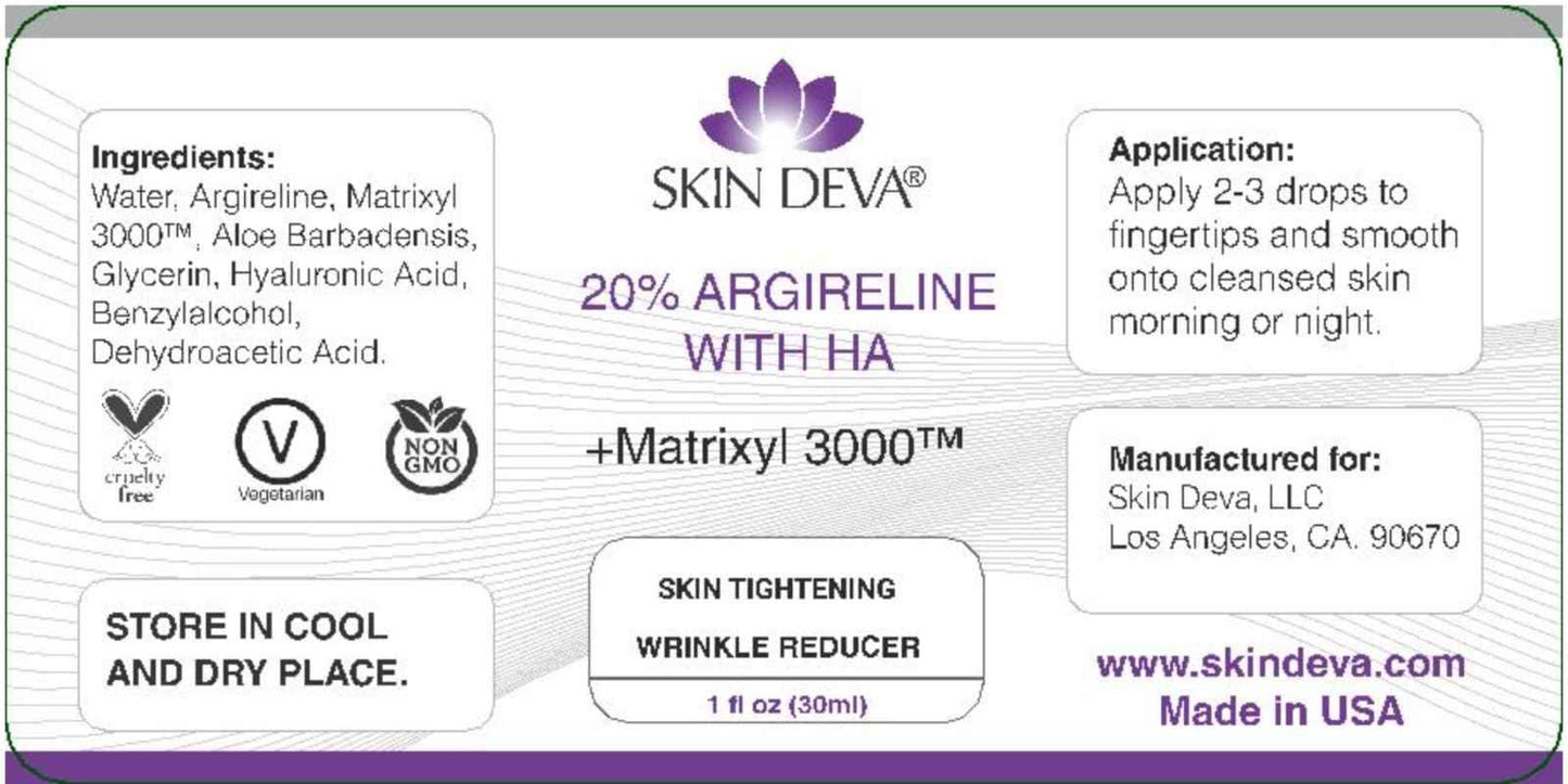 SKIN DEVA 20% Argireline Serum with Matrixyl 3000 Pure Hyaluronic Acid Serum For Face Deep Wrinkle Reducer Anti Aging Tones Skin and Stimulates Collagen Peptides Serum For Face