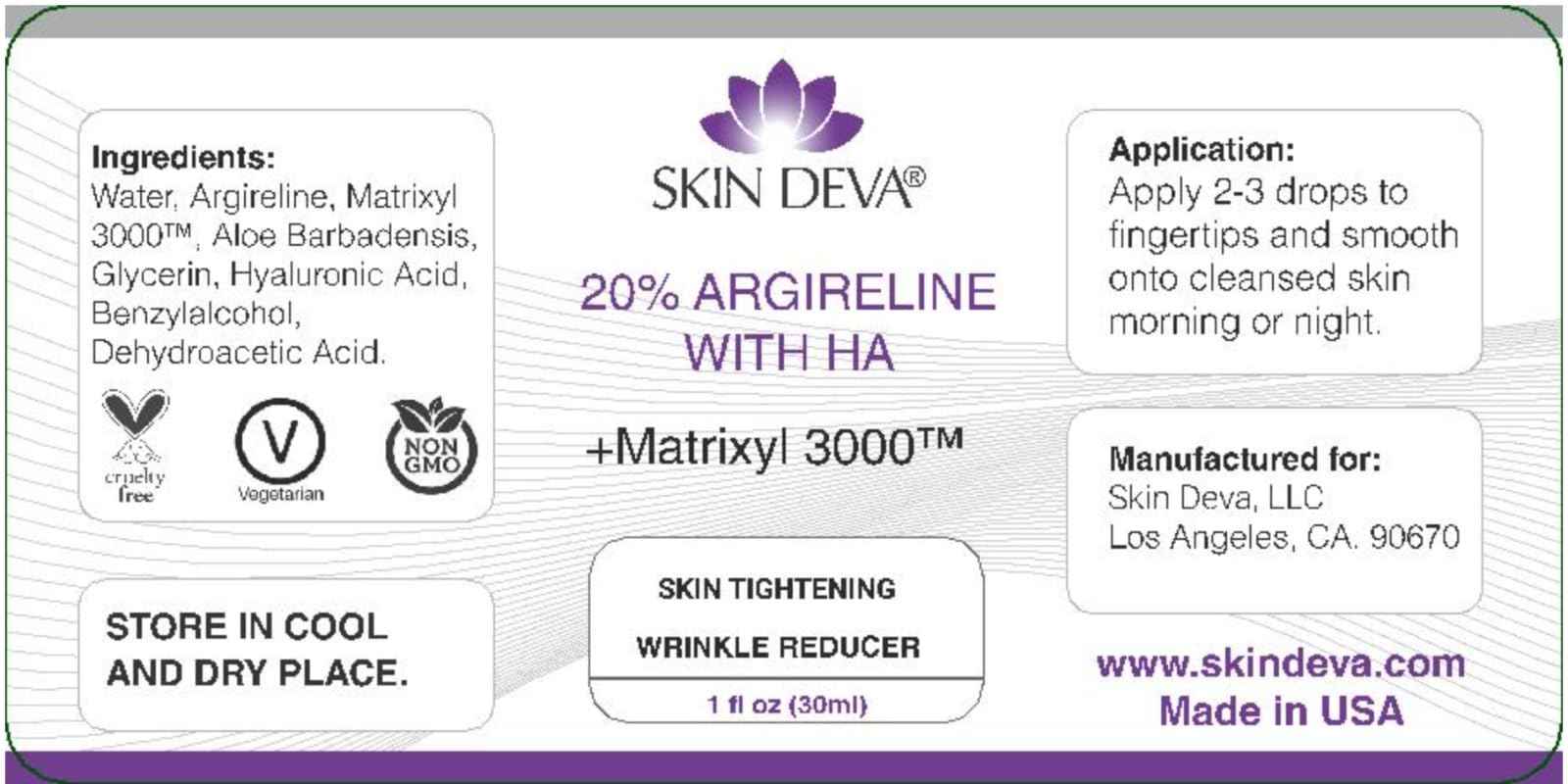 SKIN DEVA 20% Argireline Serum with Matrixyl 3000 Pure Hyaluronic Acid Serum For Face Deep Wrinkle Reducer Anti Aging Tones Skin and Stimulates Collagen Peptides Serum For Face