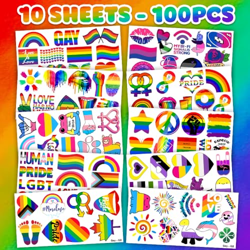 100 PCS Rainbow Pride Temporary Tattoos for Kids