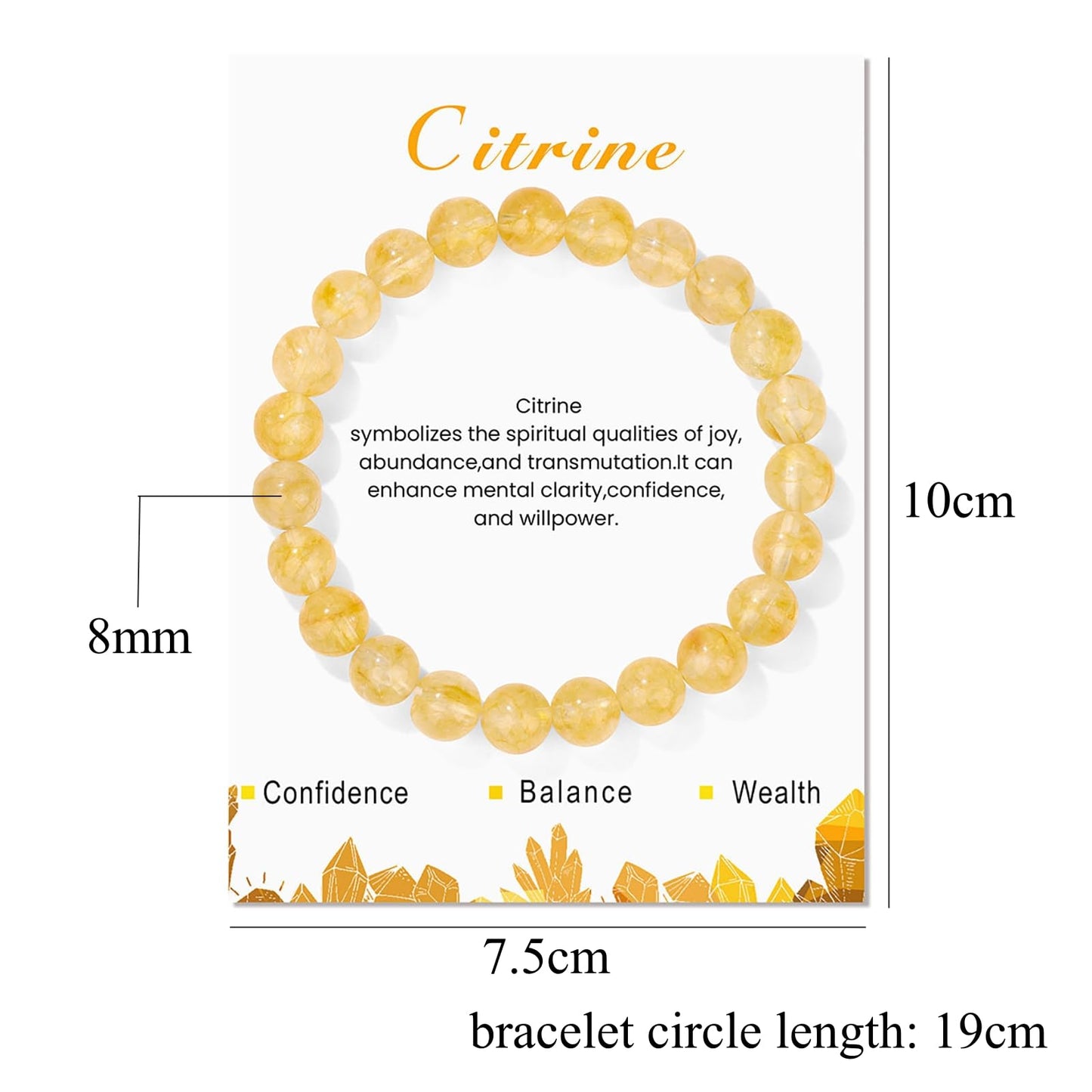 Citrine Bracelet for Women 8mm Real Crystal Yellow Citrine Bead Bracelet Natural Stone Bracelet Stretch Gemstone Bracelets Citrine Jewelry for Women Girls