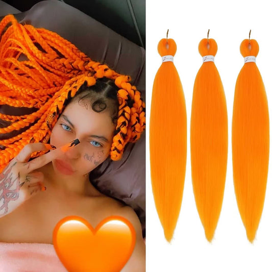 Orange Braiding Hair Pre Stretched Easy Braiding Hair Yaki Texture Professional Synthetic Braiding Hair 26 Inches Braids Hot Water Setting for Box Crochet Hair Extensions(3pcs,#Orange)