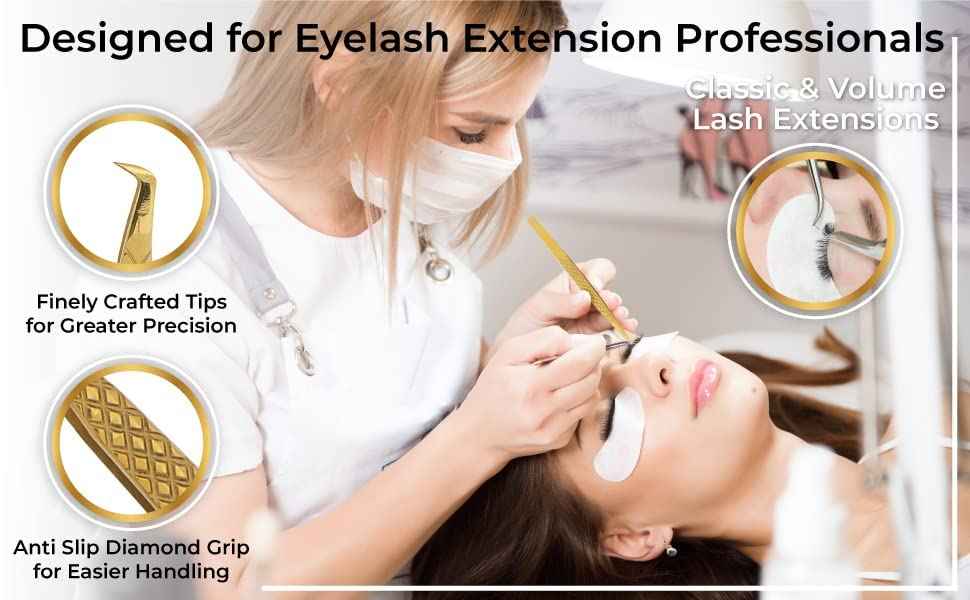 M LASH Tweezers for Eyelash Extensions (Set of 4) - Professional Lash Extension Tweezers - Fiber Tip, Japanese Steel, Diamond Grip Eyelash Extension Tweezer (Leopard)