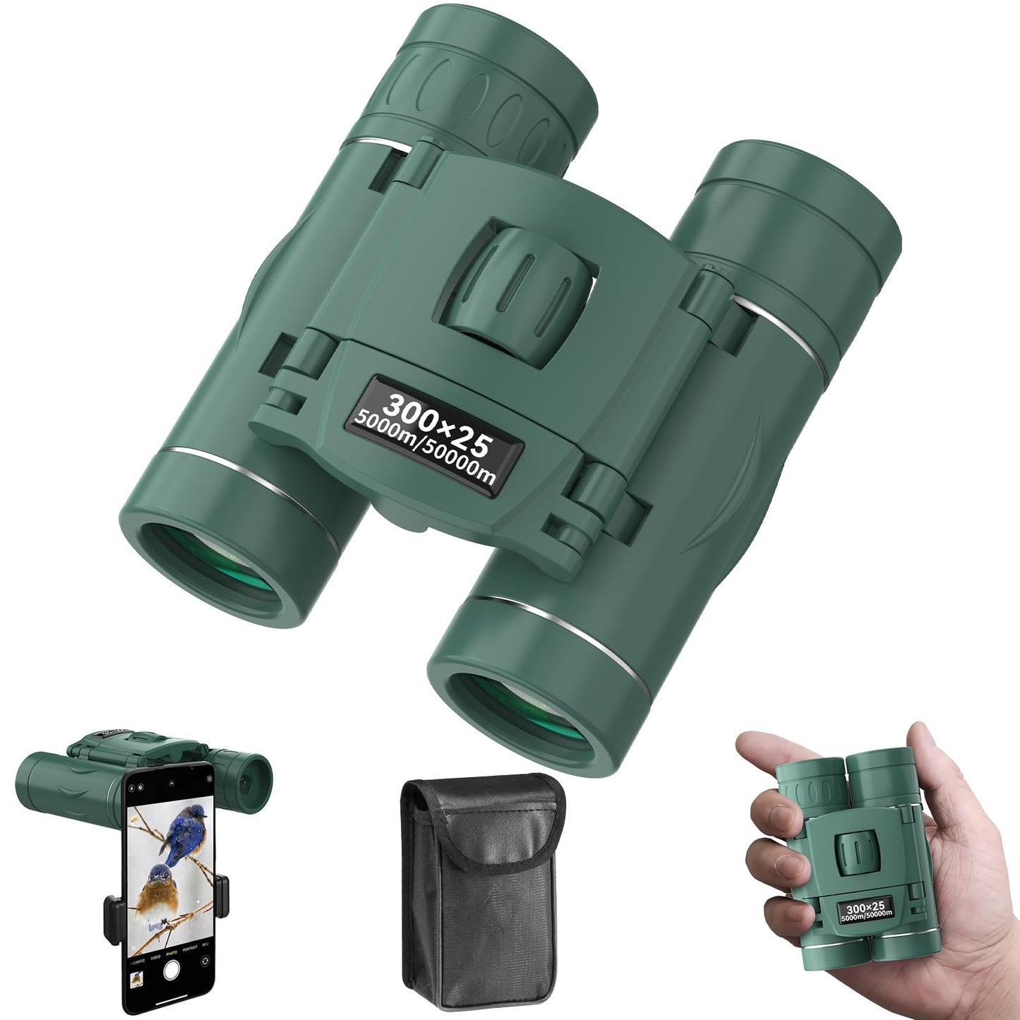 300x25 Binoculars for Adults and Kids, High Powered Mini Pocket Binoculars with Phone Adapter, Waterproof Compact Binoculars for Bird Watching, Hunting, Concert, Theater, Opera, Traveling, Sightseeing