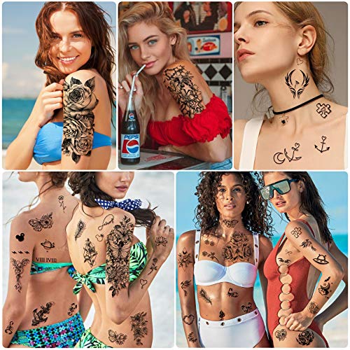 40 Sheets Waterproof Temporary Flower Tattoos for Women