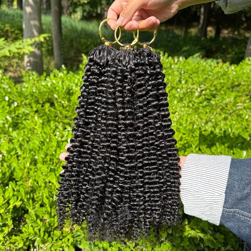PERISMODA 14 Inch Curly Feather Crochet Human Hair Deep Wave Extensions for Black Women