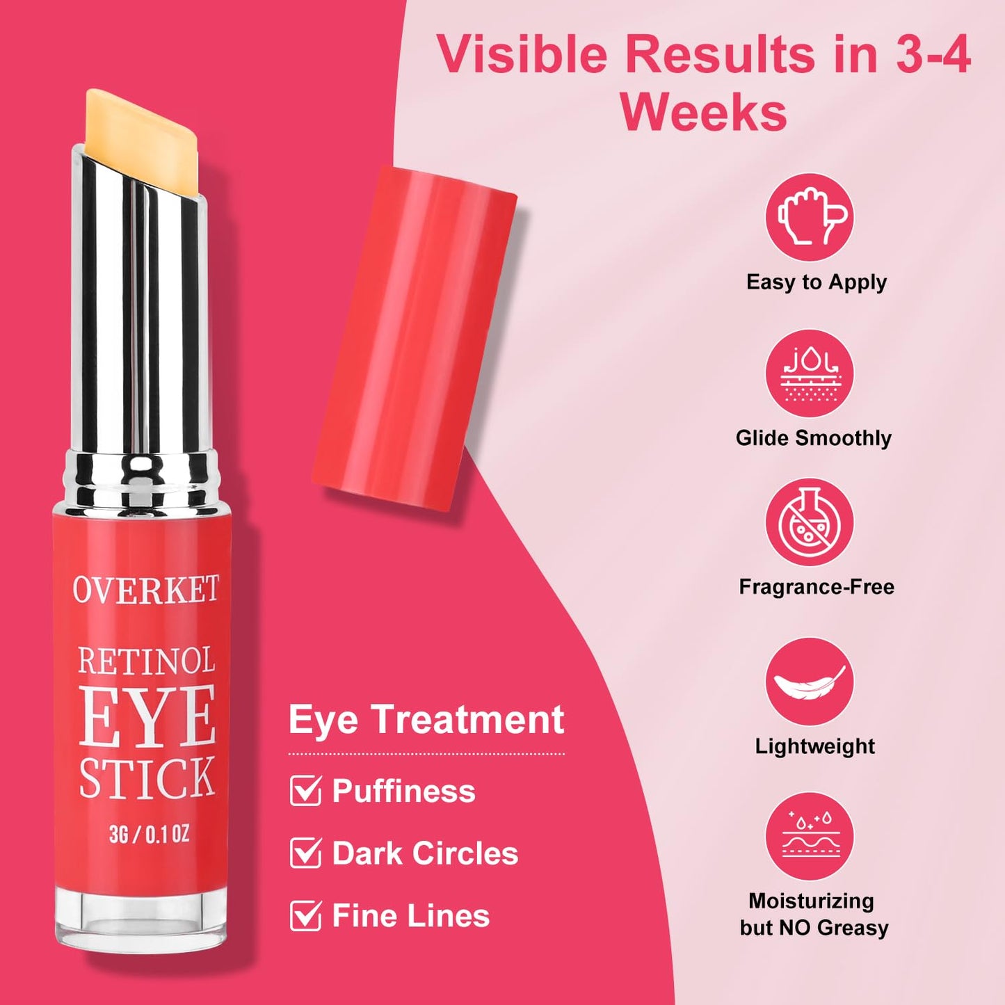 Retinol Eye Stick, Retinol Eye Cream for Dark Circles and Puffiness, Under Eye Cream, Eye Cream for Wrinkles, Brightening Eye Cream for Reduces Fine Lines, Puffiness and Bags under Eyes in 3-4 Weeks