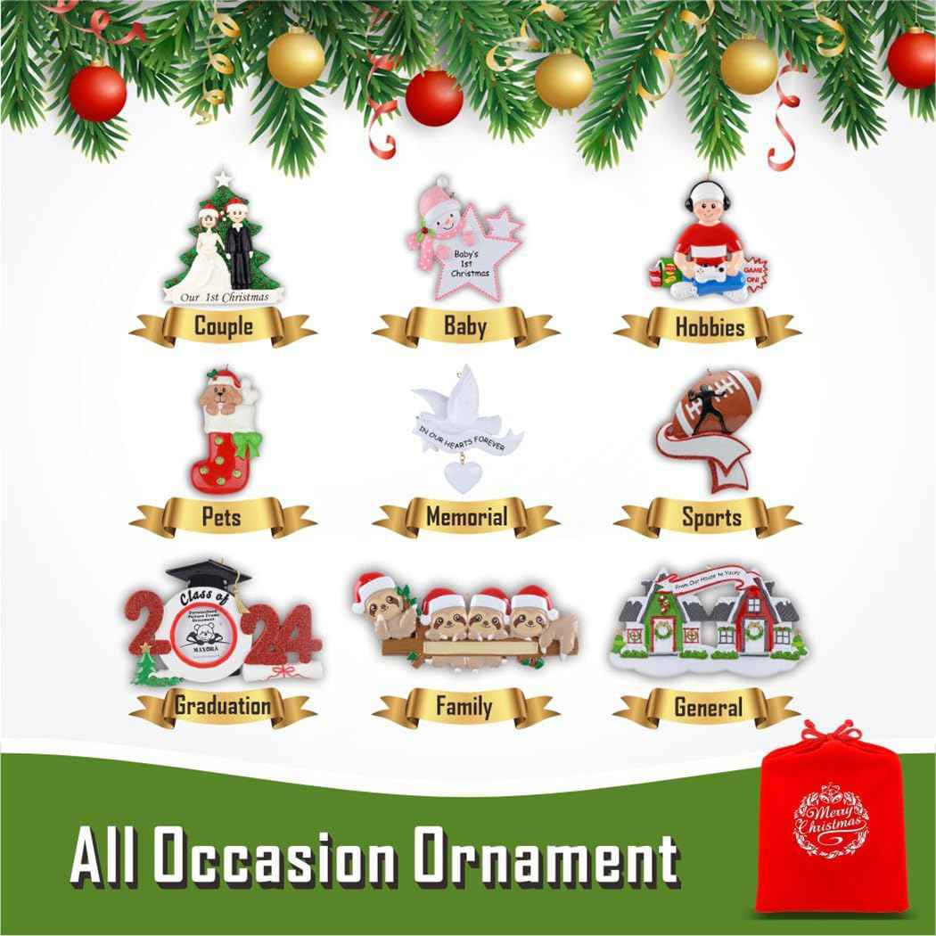 SELPONT Bear Family Chrismtas Ornament 2023 - Bear with Gift Box in Ear Earphones,Wireless Headphones,Noise-Canceling Earbuds