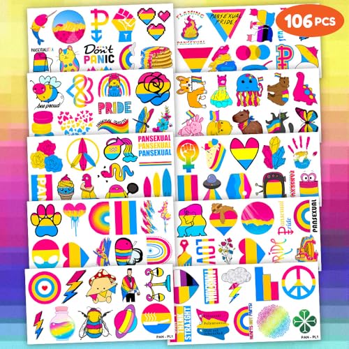 106 PCS Pansexual Rainbow Pride Temporary Tattoos